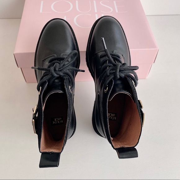 ✨New LOUISE ET CIE Saliha Lace Up Buckle Leather Combat Booties - Picture 8 of 10